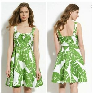 Kate Spade Palm Leaf Midi Dress Green and White